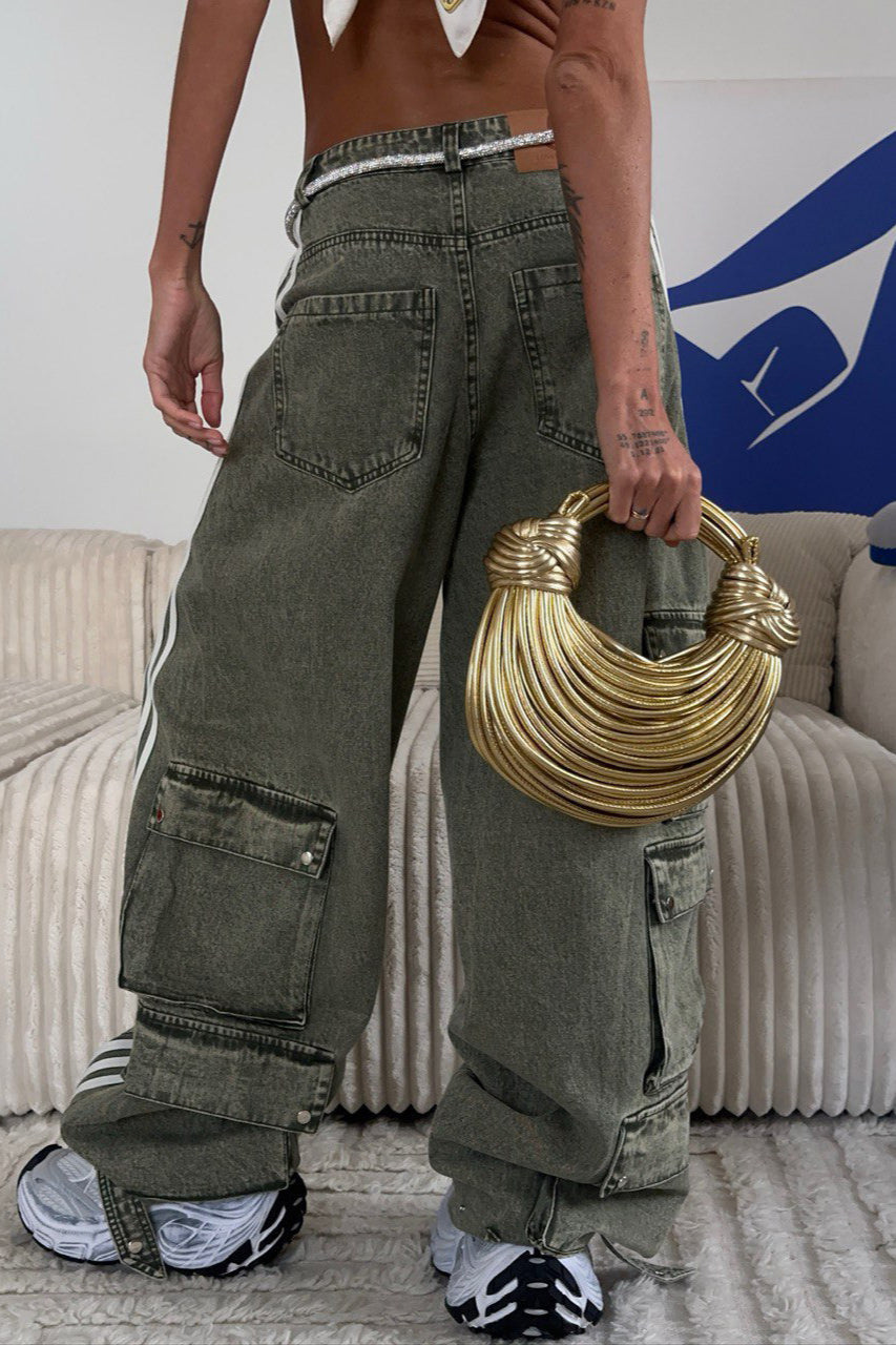 Striped Wide Leg Denim Trousers Pants image 5