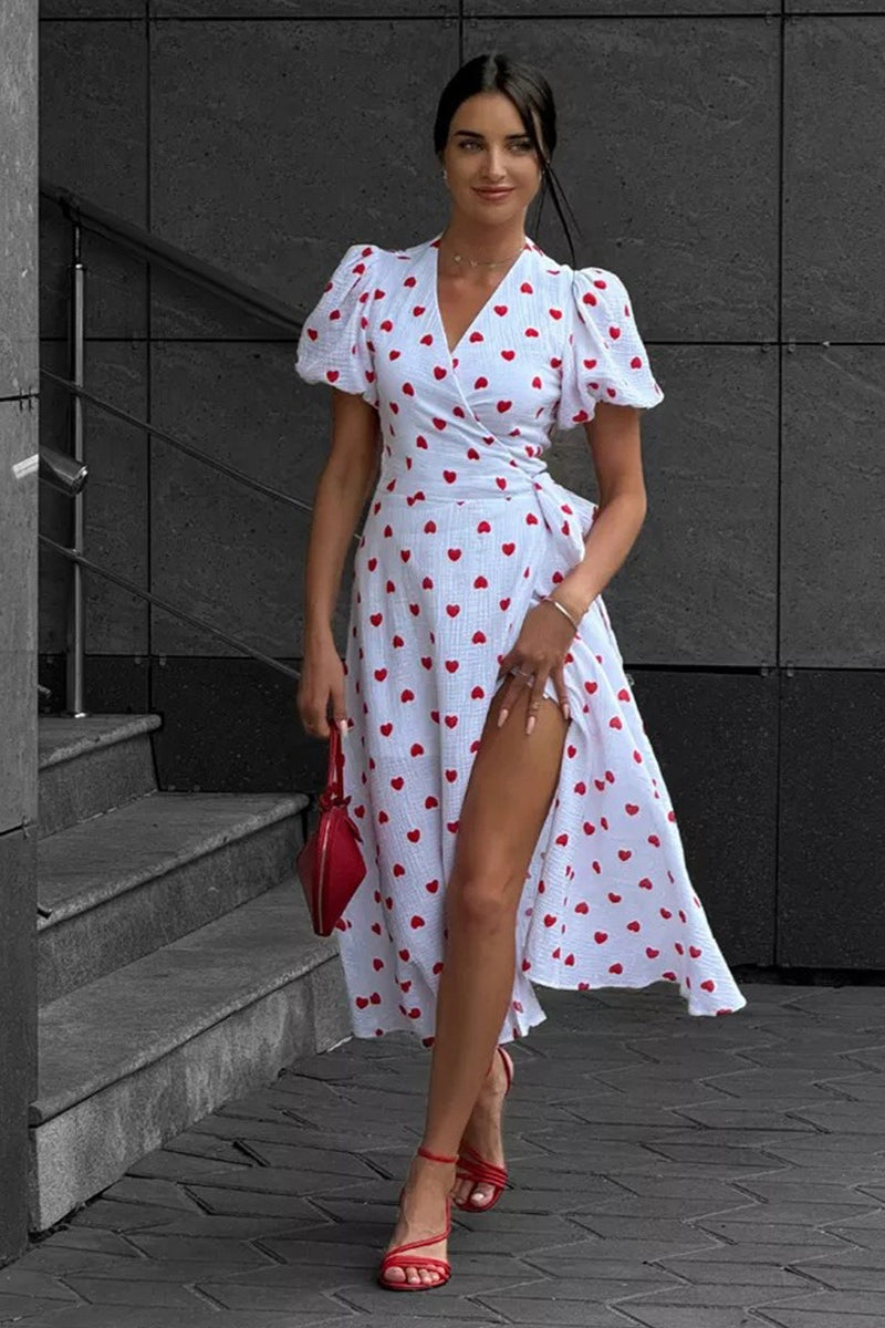 Cotton Print Tie Puff Sleeve Midi Dress image 3