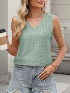 Daphne Eyelet Tank detail view styled for Avrienne