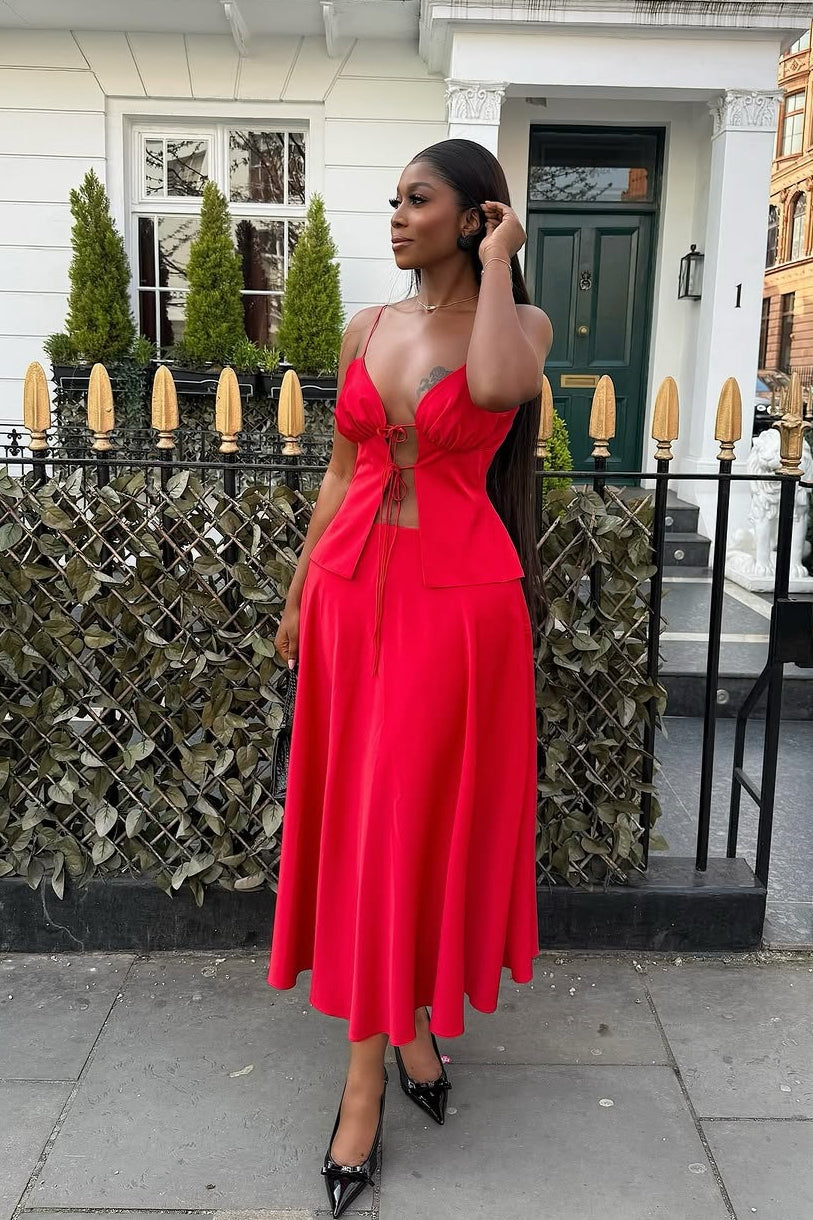 Chic Tie Cami High Waist Skirt Set image 3
