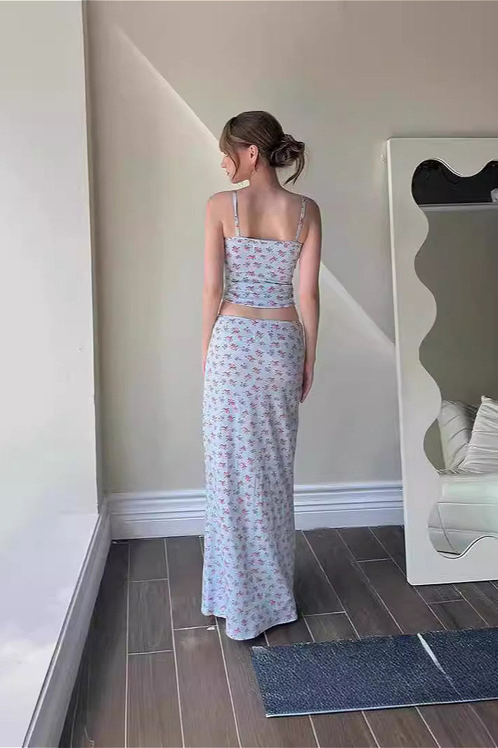Cami Top Floral Print Long Midi Skirt Two Piece Set image 2