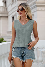 Gia Eyelet Tank detail view styled for Avrienne