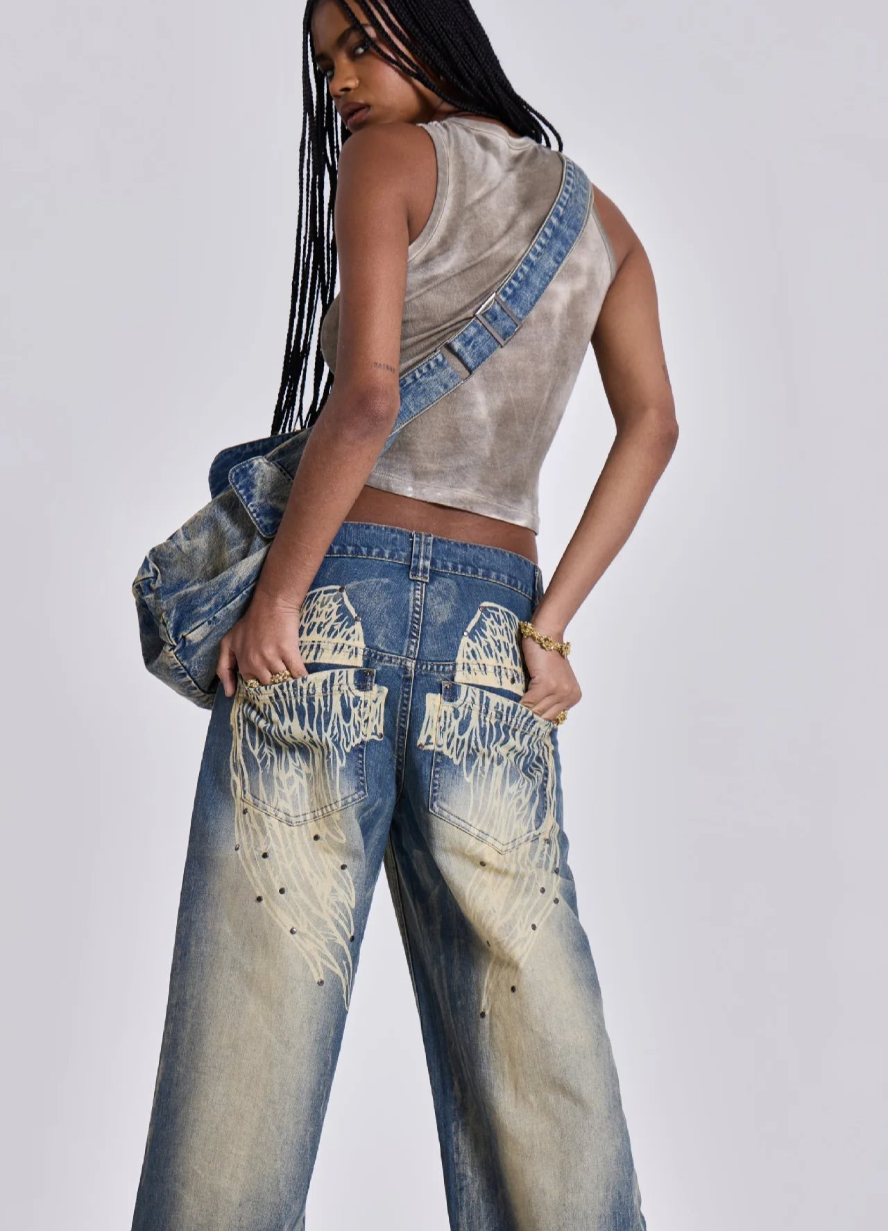 Gradient Wing Print Wide Leg Jeans image 13