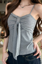 V Neck Bow Ruffle Padded Cami Top image 1
