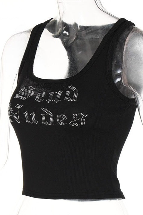 Letter Rhinestone U Neck Tank Top image 7