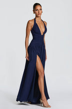 Elegant Halter Neck Slit Backless Maxi Dress image 4