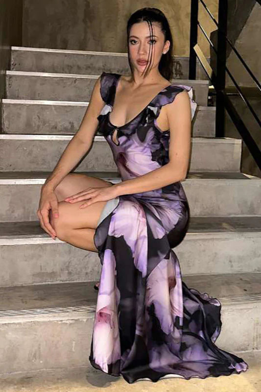 Ruffled U-Neck Backless Maxi Dress image 2