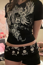 Chic Gothic Skull Low Rise Bodycon Denim Shorts image 3