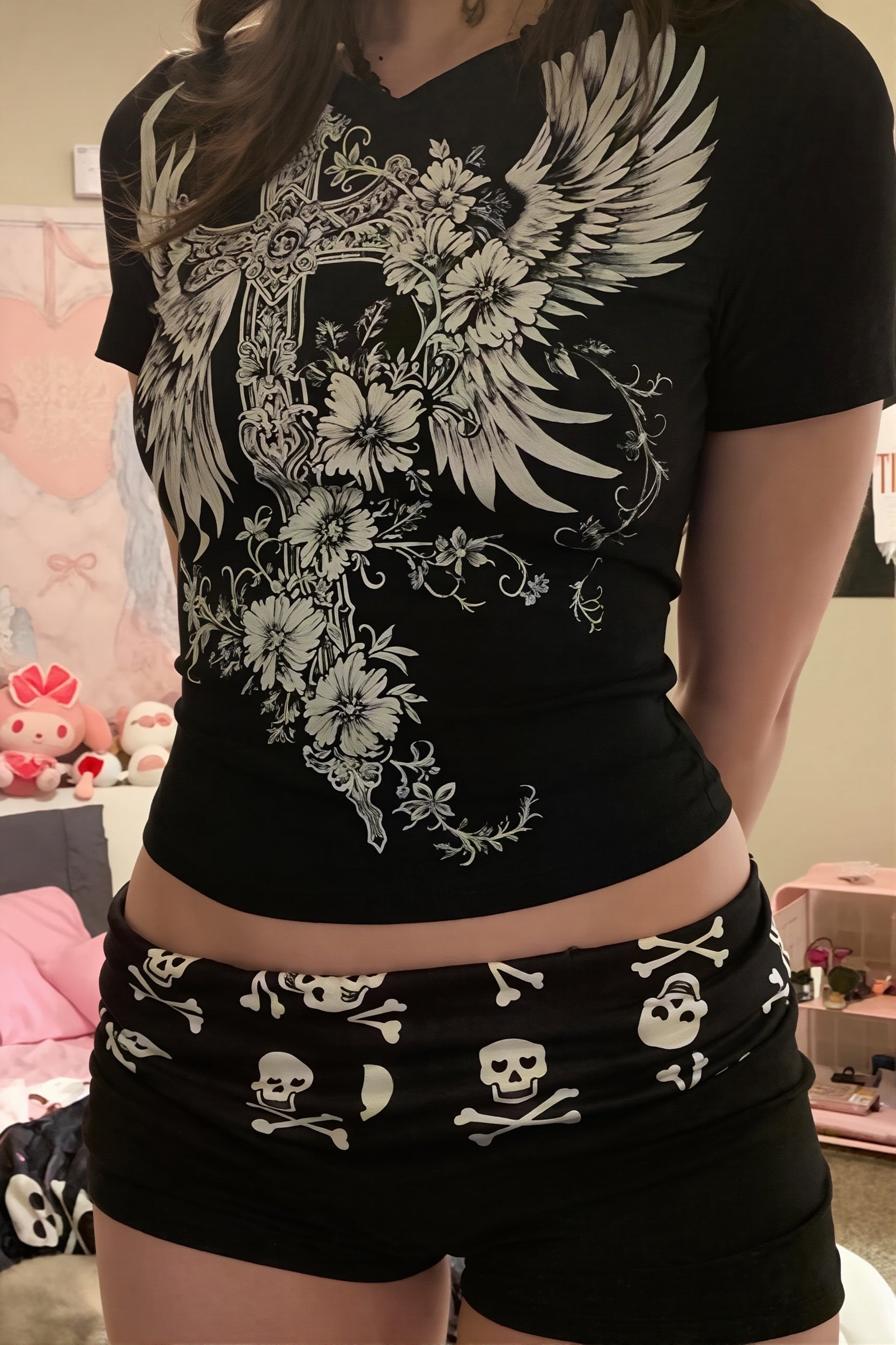 Chic Gothic Skull Low Rise Bodycon Denim Shorts image 3
