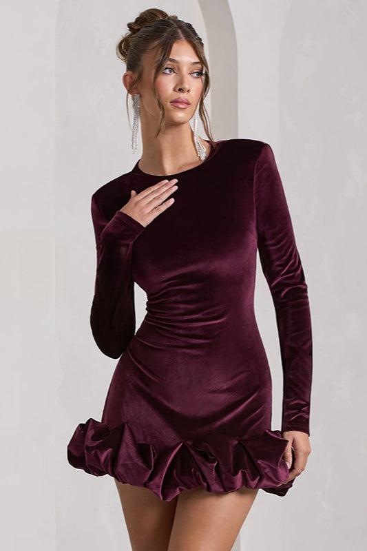 Velvet Pleated Hem Long Sleeve Party Dress image 2