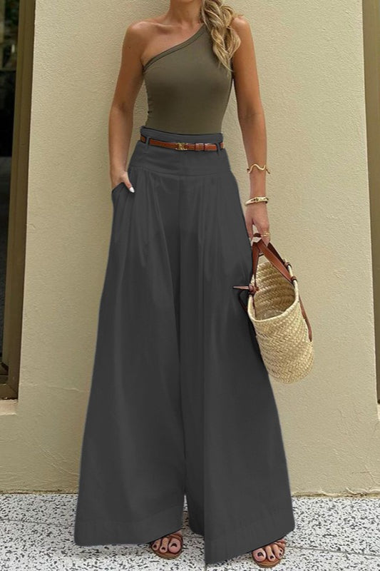 Solid Ruched High-Waisted Wide-Leg Pants image 6