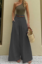 Solid Ruched High-Waisted Wide-Leg Pants image 6