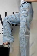 Rhinestone Tassel Straight Leg Jeans image 3
