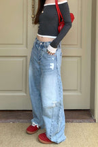 Chic Distressed Curved Wide Leg Vintage Washed Jeans image 2