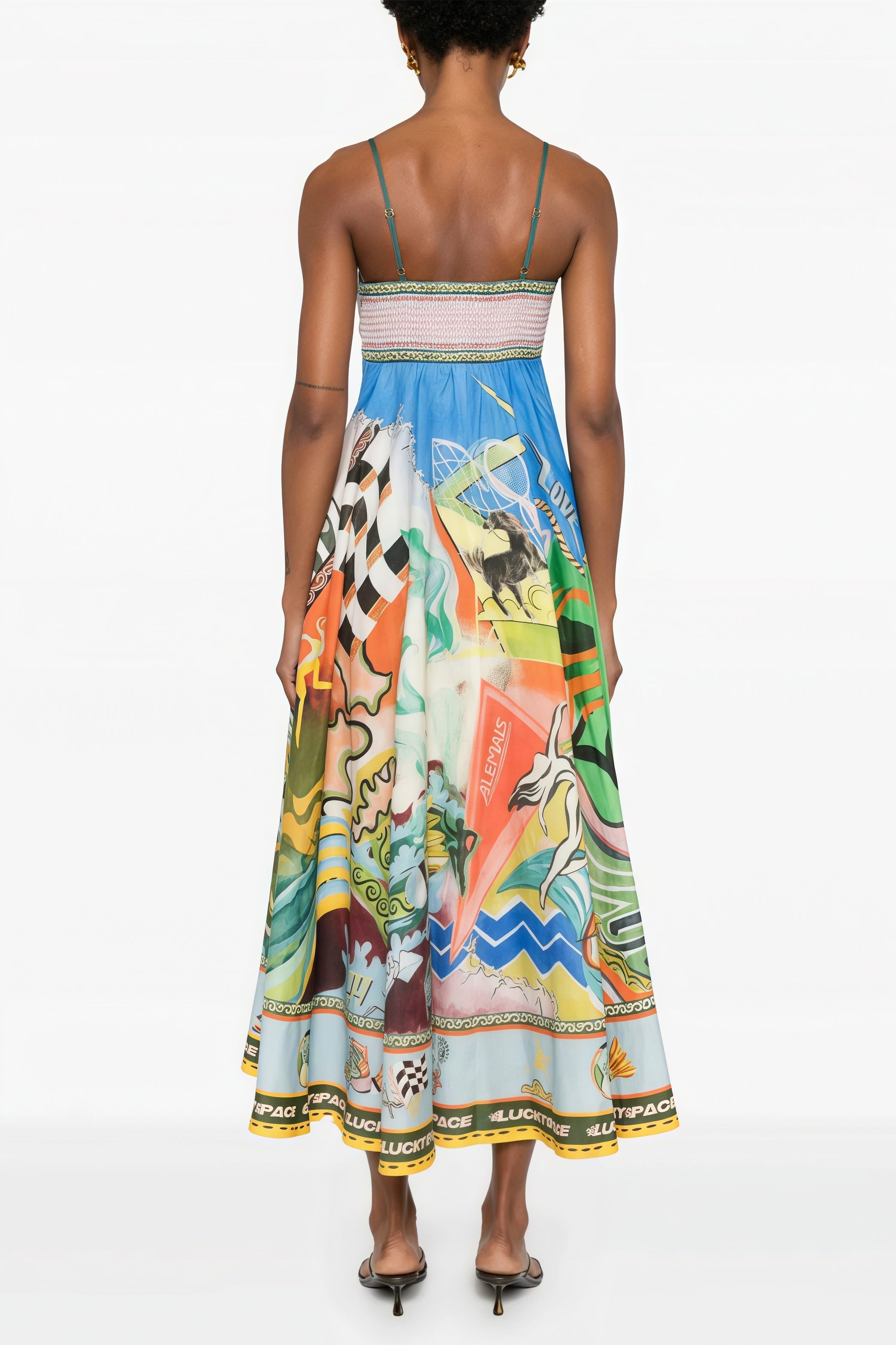 High Waist Print Cami Casual Maxi Dress image 3