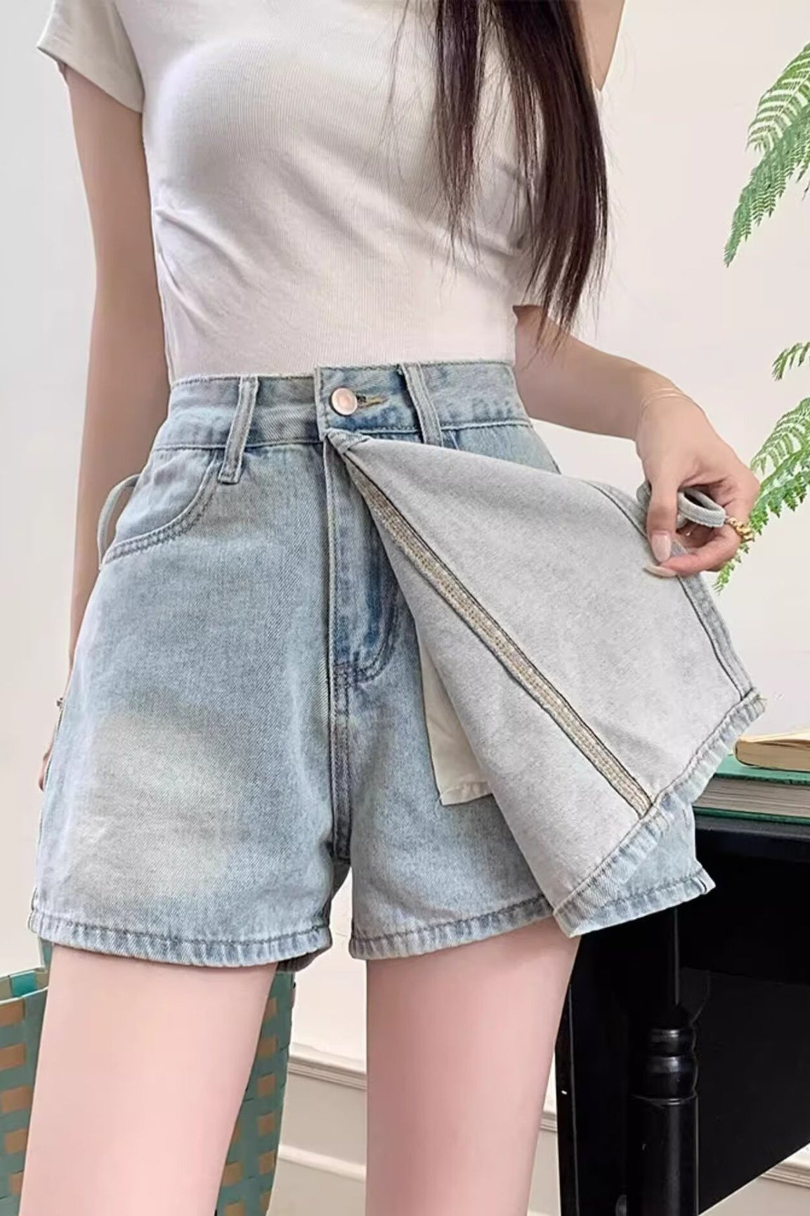 High Waist Denim Skort A Line Bodycon Mini Skirt image 3