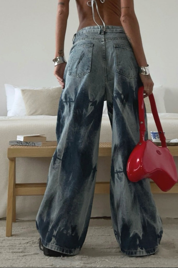 Vintage Tie-Dye High-Waist Wide-Leg Jeans image 1