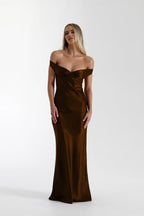 Vintage Satin Mermaid Off Shoulder Maxi Dress image 14