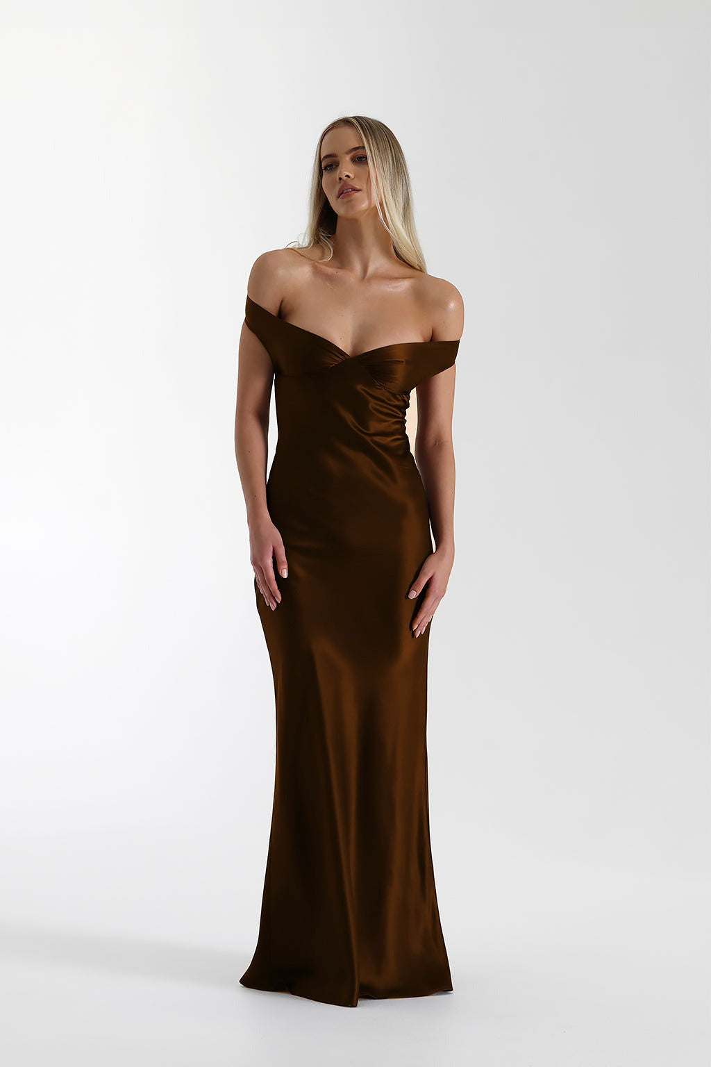 Vintage Satin Mermaid Off Shoulder Maxi Dress image 14
