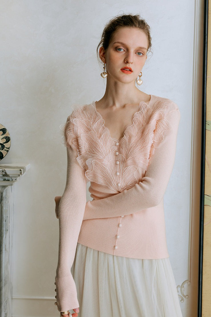 Feather Lace Detail Knit Top image 7