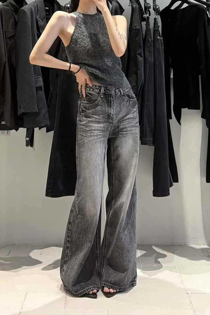 Vintage Washed Straight Wide Leg Jeans image 4