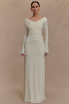 V-Neck Ruched Maxi Boho Dress image 1