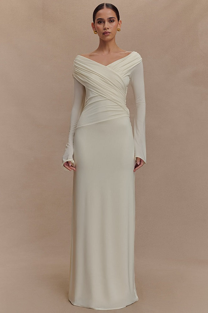 V-Neck Ruched Maxi Boho Dress image 1