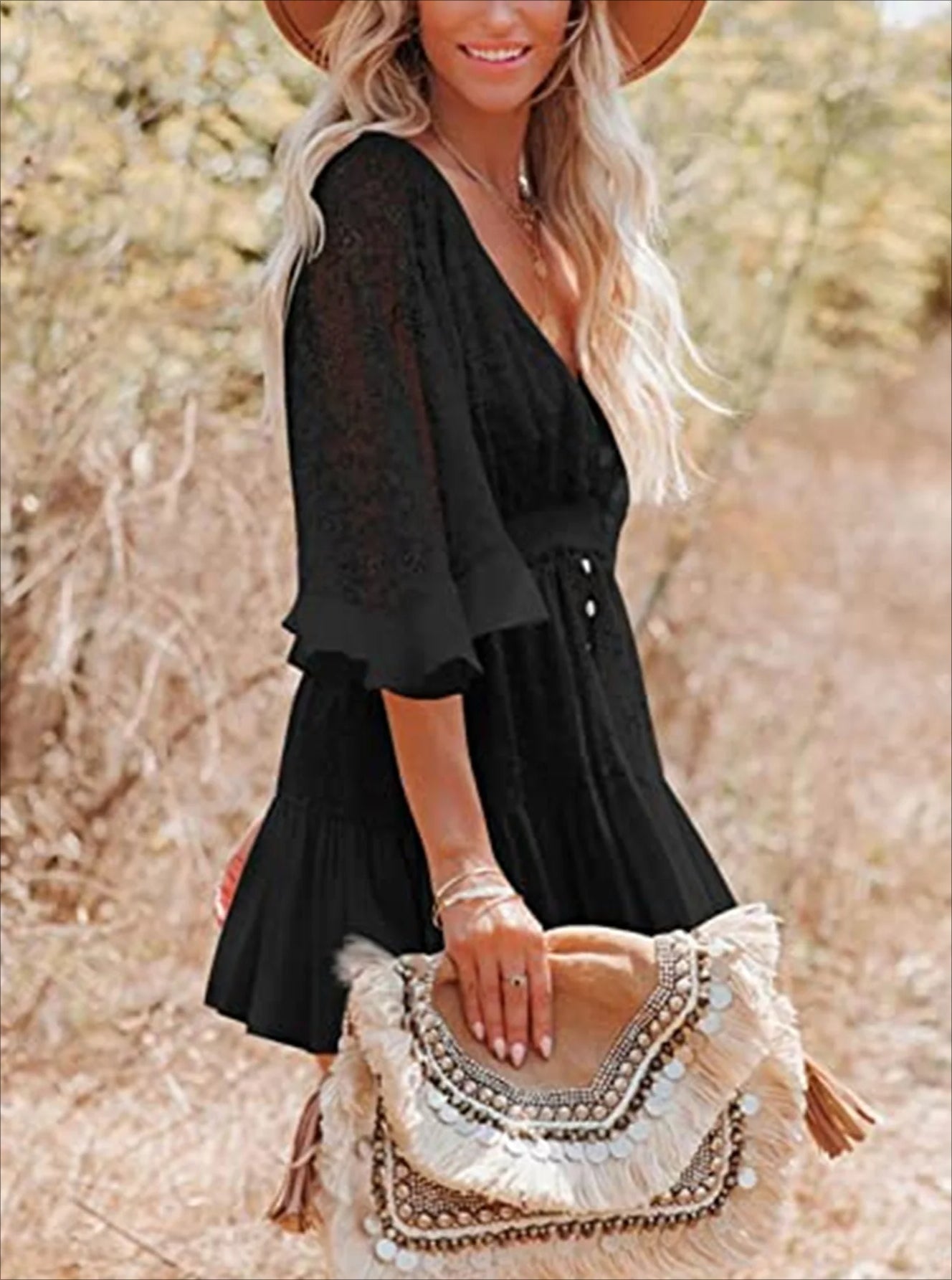 Lace V-Neck Ruffle Mini Boho Dress image 28