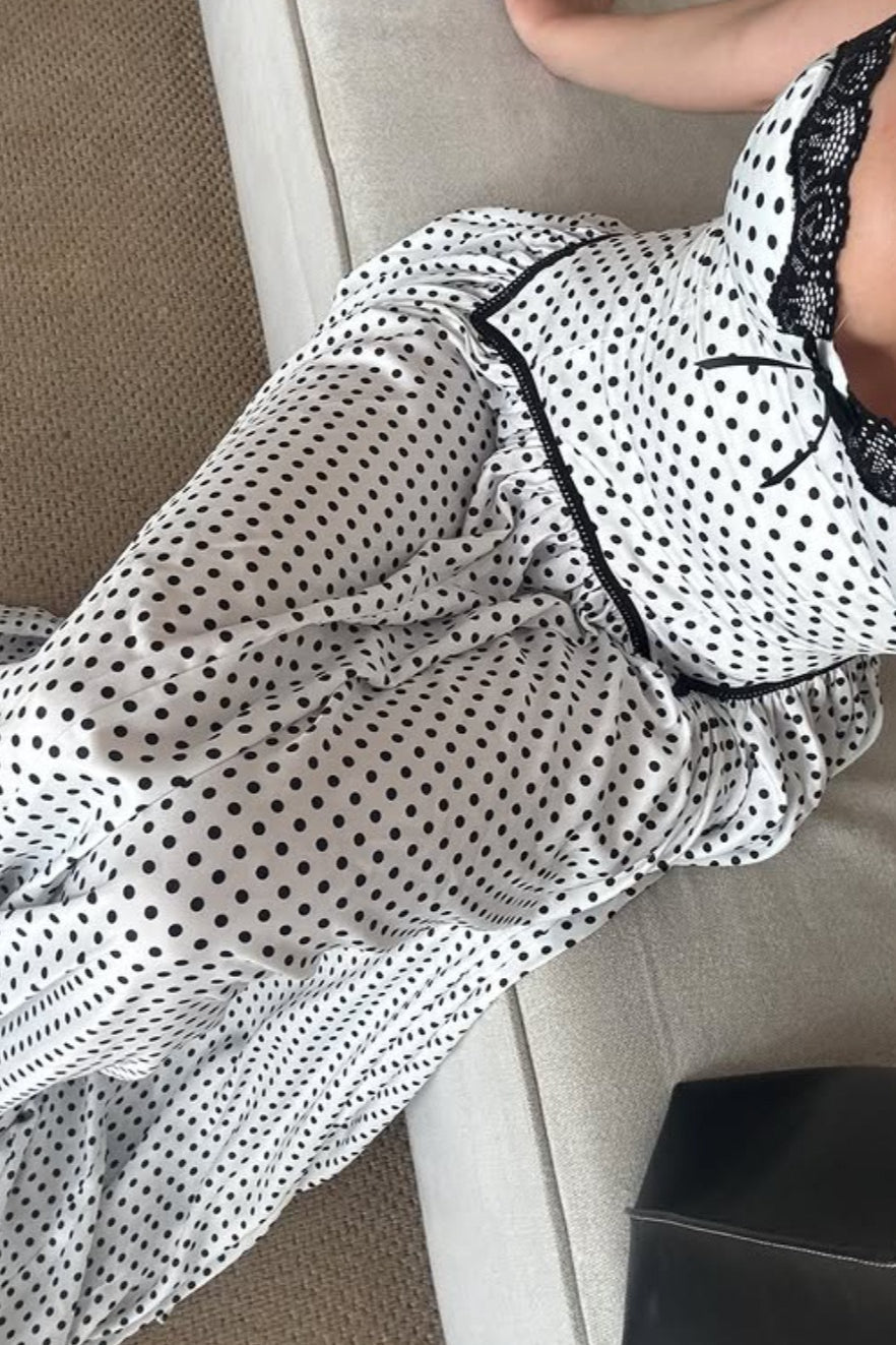 Polka Dot Bow Detail Asymmetrical Maxi Dress image 3