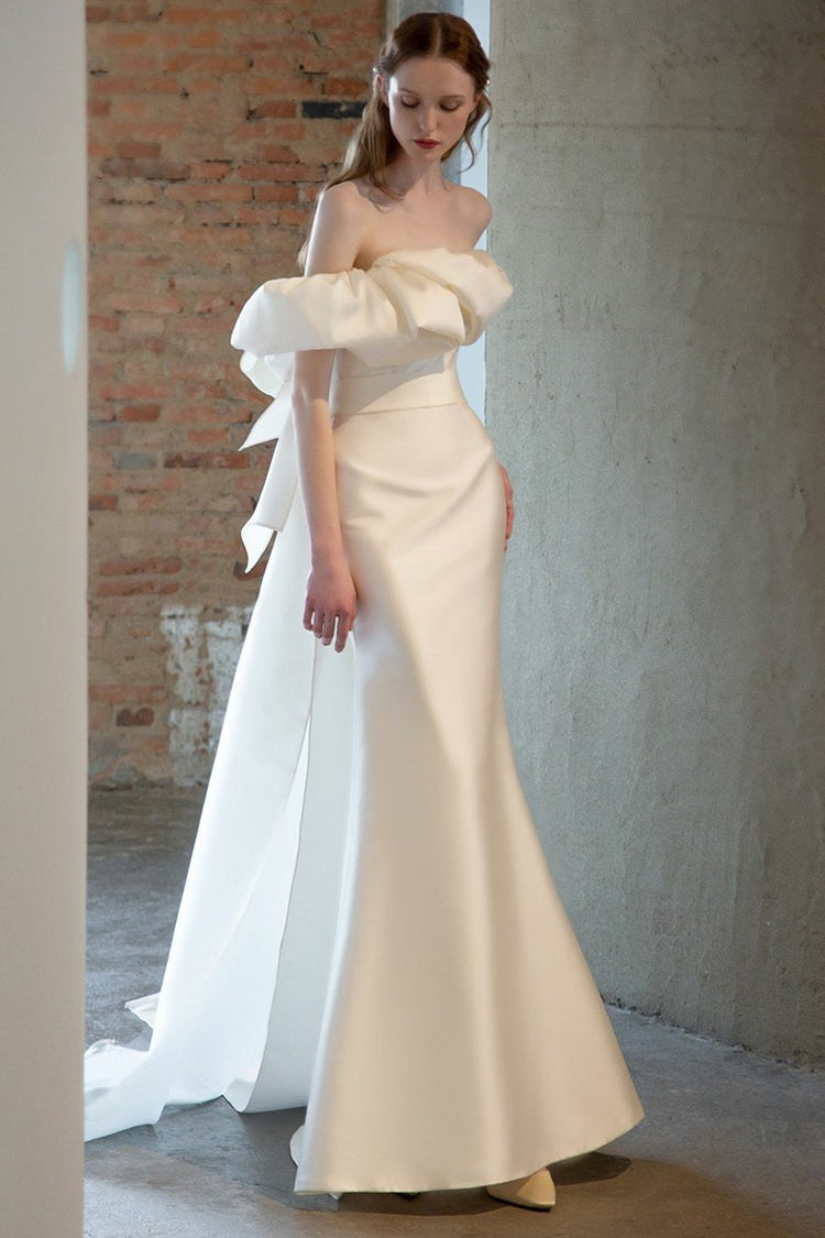 Off Shoulder Satin Mermaid Wedding Dress image 1