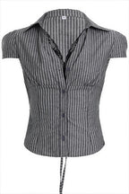 Casual Slim Lace Striped V Neck Blouse image 5