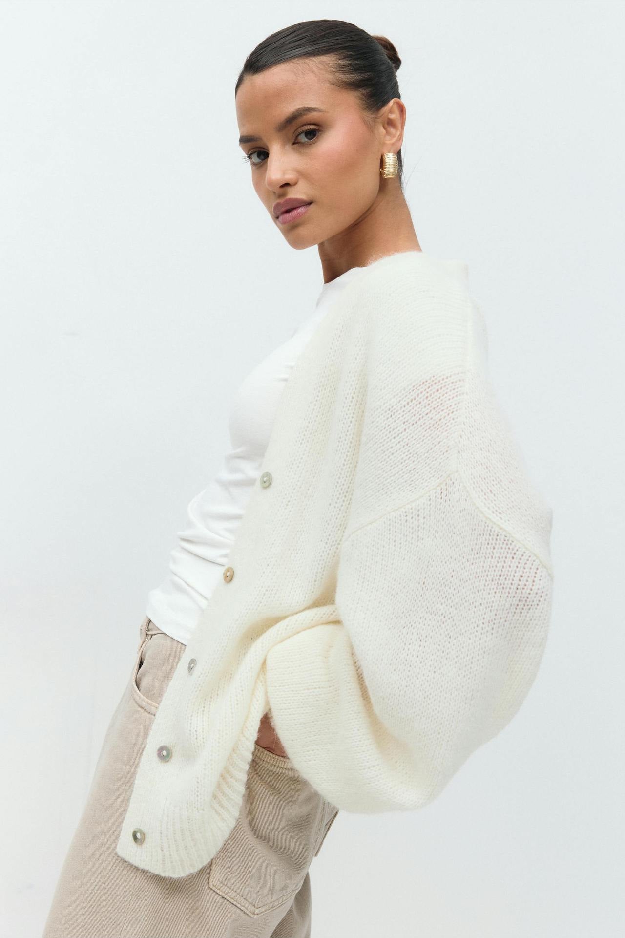 V-Neck Mohair Lace Bell Sleeve Cardigan image 5