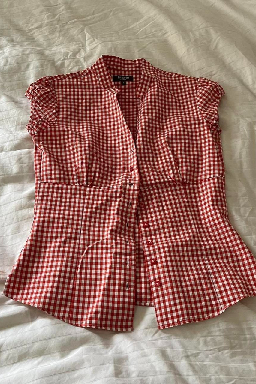 Versatile Red White Plaid Blouse image 4