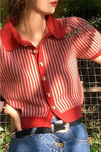 Thin Knit Turn-down Collar Short Sleeve Cardigan image 20