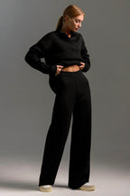 Polo Collar Knit Pullover Wide-Leg Pants Two Piece Set image 8