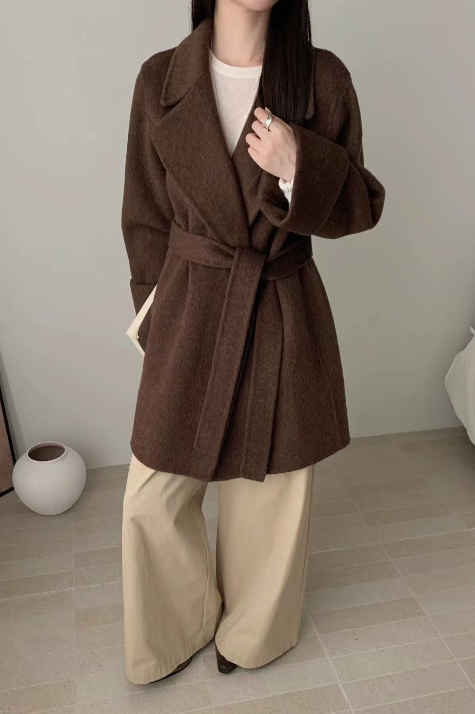 Robe-Style Double-Face Wool Long Hepburn Coat image 2