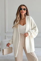 White Fuzzy Tie Waist Mid-Length Relaxed Cardigan image 4