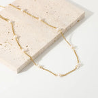 Margaux Pearl Necklace detail view styled for Avrienne