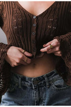 Hollow Out Knit V Neck Long Sleeve Cardigan image 8