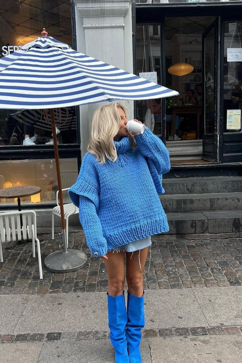 Solid Patchwork Chunky Fluffy Turtleneck Sweater image 5