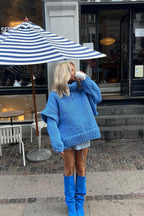 Solid Patchwork Chunky Fluffy Turtleneck Sweater image 5
