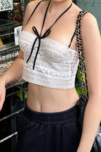 Tie Lace Slim Cropped Halter Top image 2