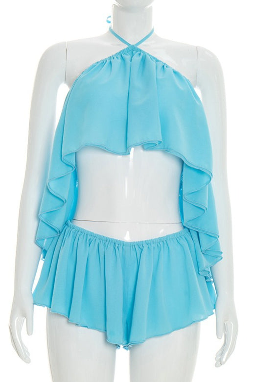 Solid Lace Ruffle Halter Two Piece Set image 4