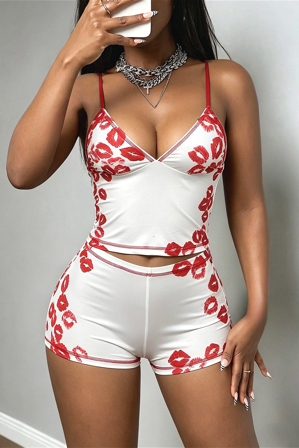 Sexy Lip Print Cami Two Piece Set image 3