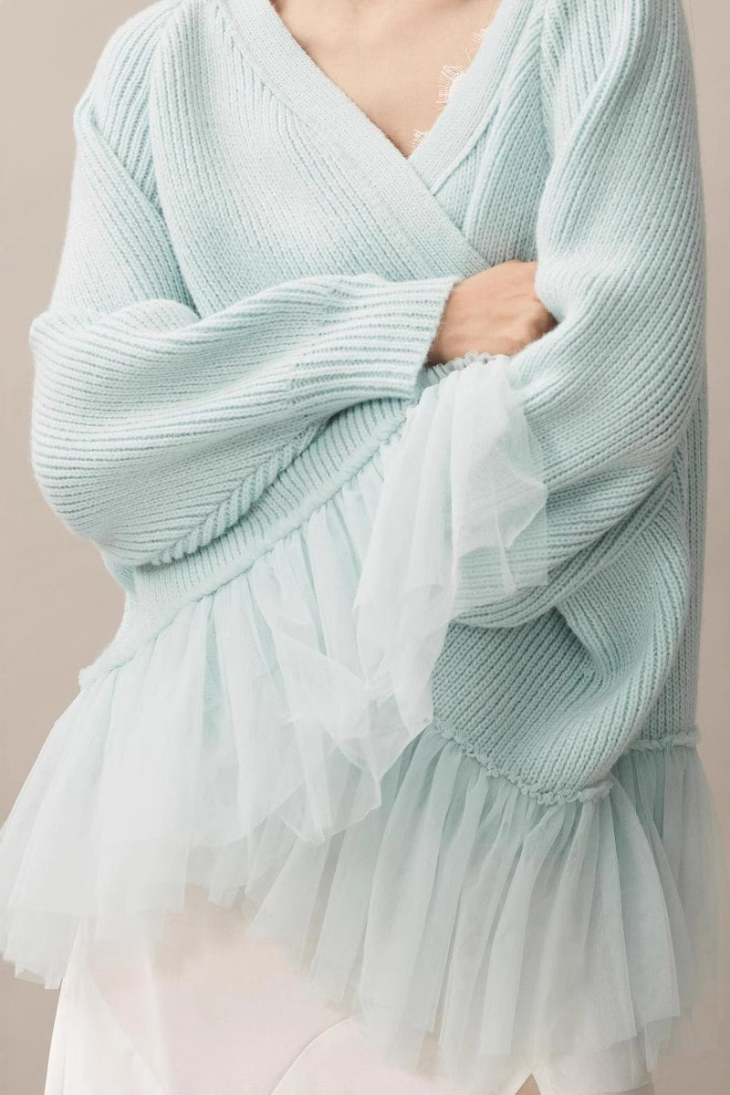 Ruffled Tulle Knit Long-Sleeve Cardigan image 2