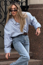 Loose Striped Collared Long Sleeve Blouse image 3