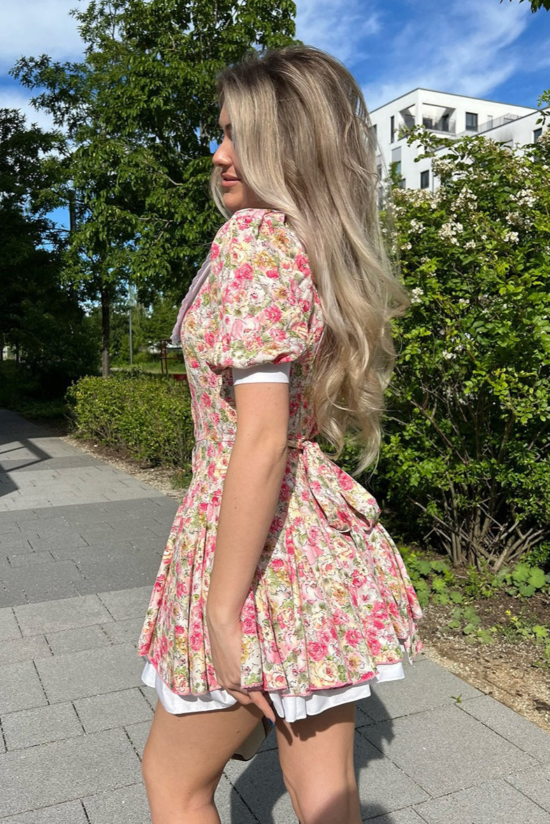 Peter Pan Collar Floral Puff Sleeve Button Mini Dress image 3