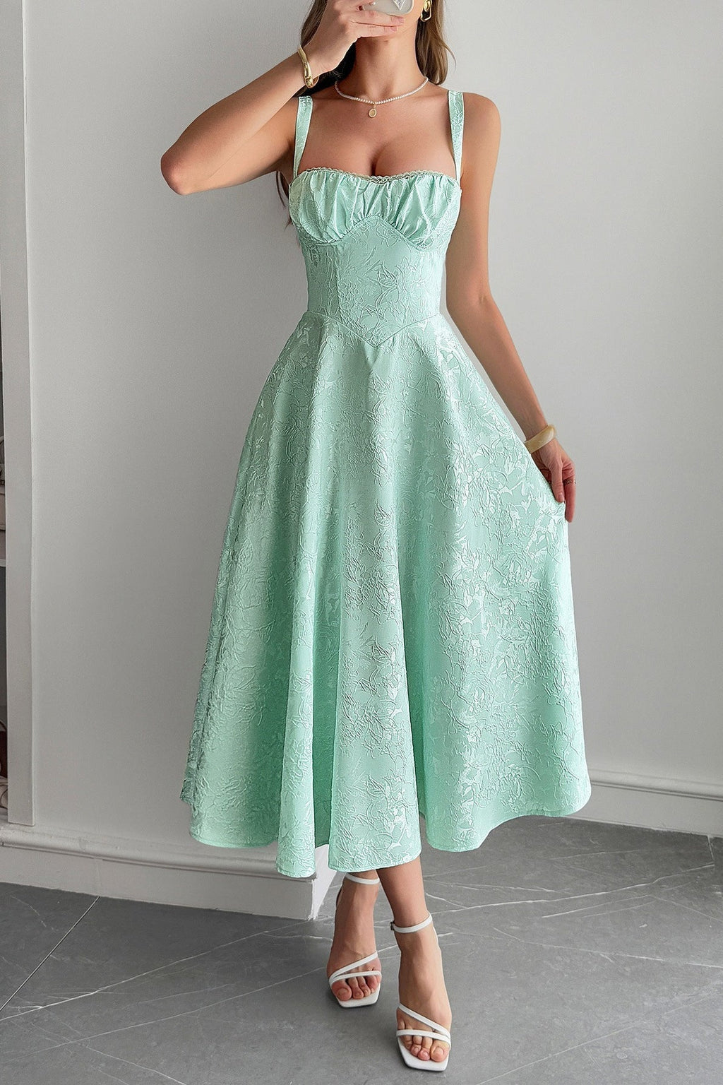 Jacquard Spaghetti Strap Cocktail Dress image 7