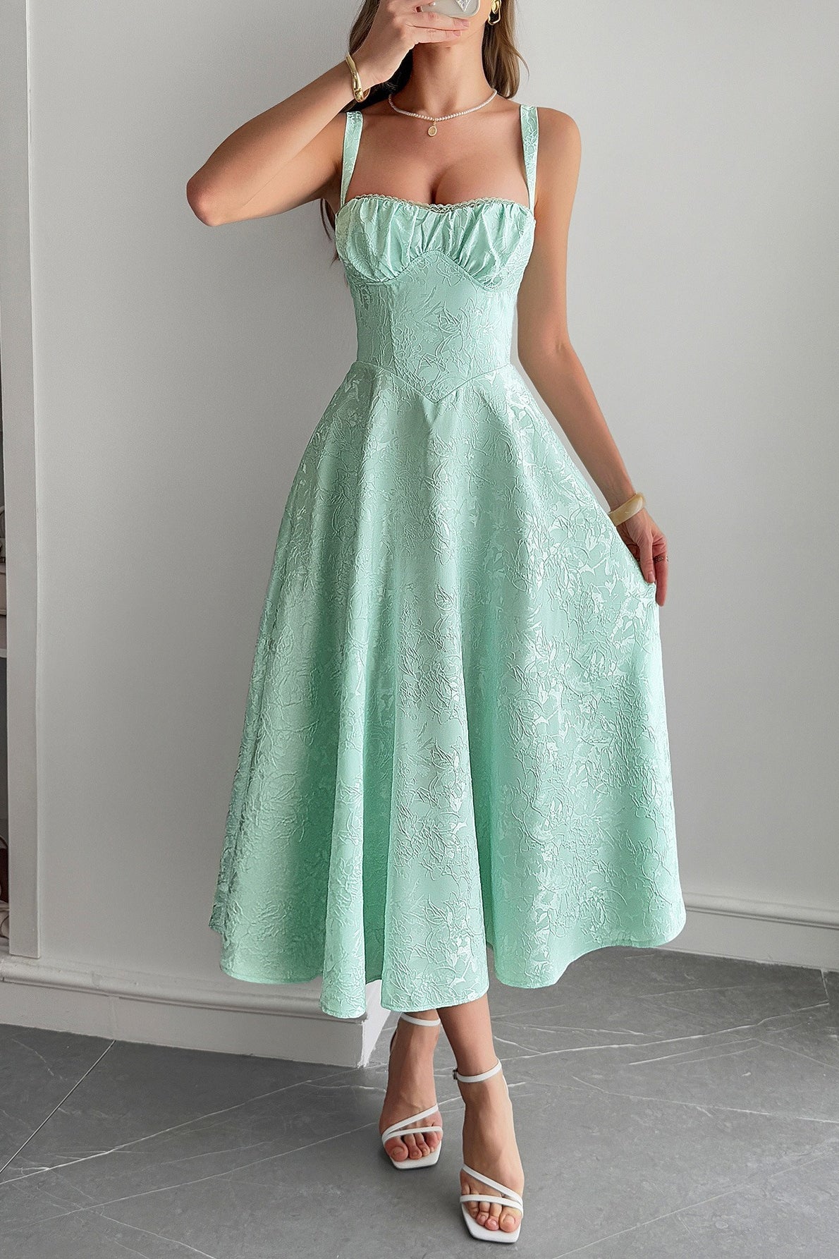 Jacquard Spaghetti Strap Cocktail Dress image 7