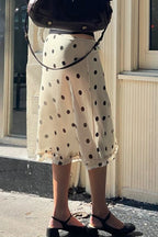 High Waist Polka Dot A-line Midi Skirt image 3
